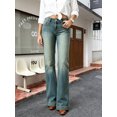 thumbnail image 2 of Women's High Waisted Flare Jeans, Medium Blue Wash, with Wide Stitched Hem Detail, Bootcut Denim Pants for Fall Casual Wear, 2 of 7