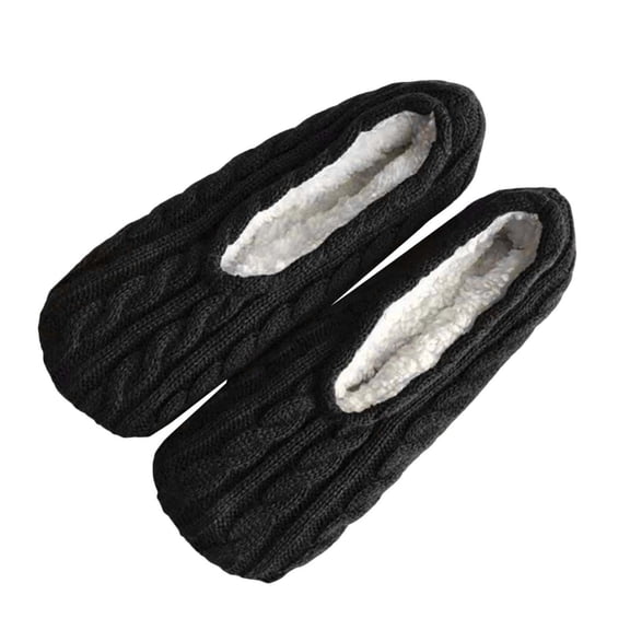 Women's Short Knit Slipper Socks with Non-Slip Bottom, Cozy Fleece Lined House Socks for Indoor Use, Warm Anti-Slip Floor Socks with Plush Interior, Soft Cable Knit Design for Home Comfort - A
