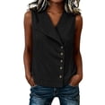 thumbnail image 3 of Pounoo Vests for Women Asymmetric Lapel Collar Button Front Sleeveless Tops for Women Loose Fit Office Linen Tops for Women, 3 of 7