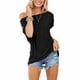 thumbnail image 3 of Gibobby Playera de Manga Corta Casual Suave Botón Color Tops Manga Moda Blusas Mujer Off Sólido La blusa de hombro corto para mujer(Negro,CH), 3 of 5