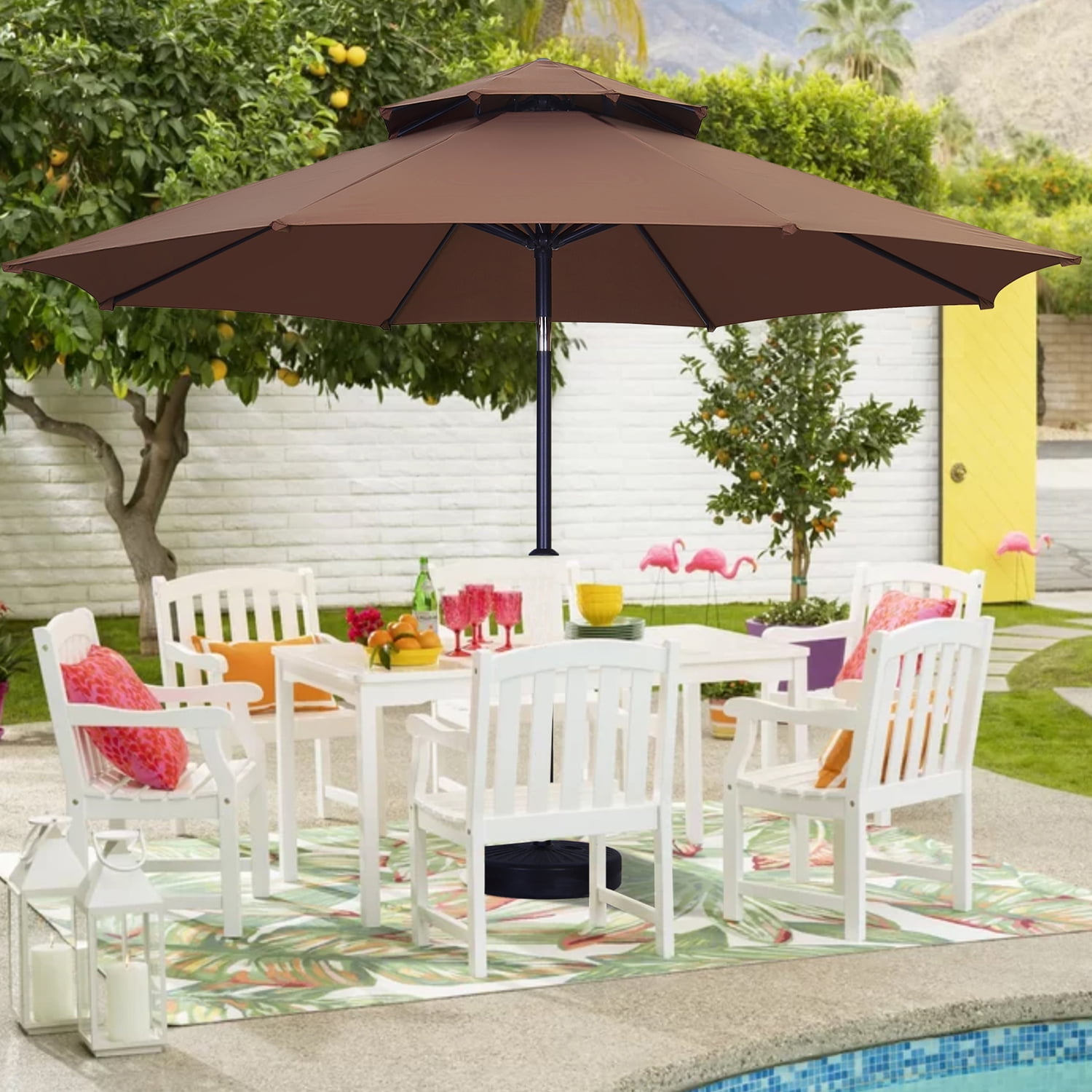 Autlaycil 11FT 2 Tiers Patio Umbrellas Market Outdoor Table Umbrellas with CrankCoffee