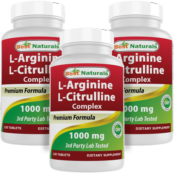 3 Pack Best Naturals L-Arginine L-Citrulline Complex 1000 mg 120 Tablets