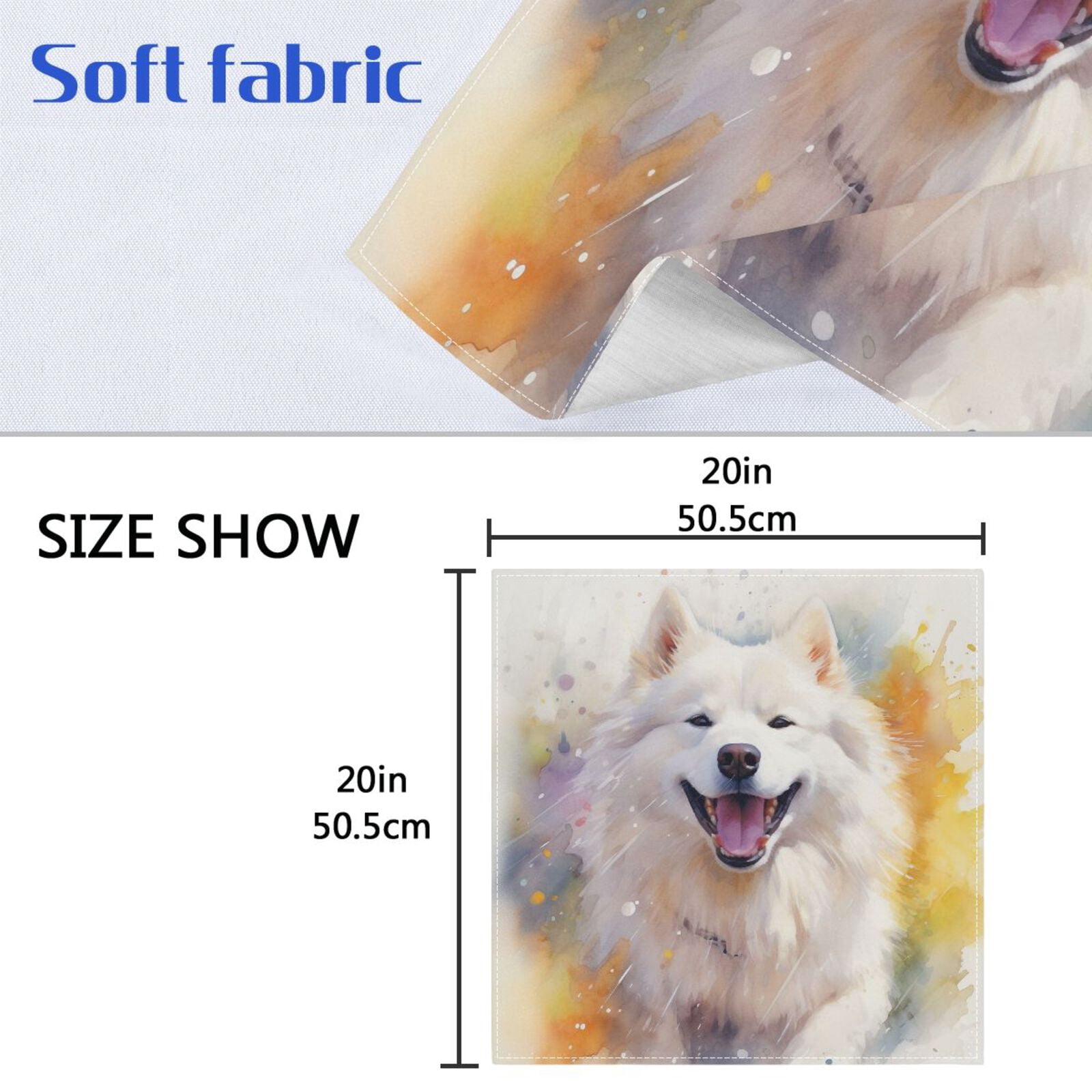 JSTEL Samoyed Dog Cute Cloth Napkins Set of 6, 20x20 Inch Washable and Reusable Napkin for Decoupage Dinner Party Everyday Use