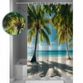 thumbnail image 3 of Shower Curtain, Summer Beach Green Coconut Tree Waterproof Shower Curtain Set with Hooks for Bathroom Showers,Stalls and Bathtubs,60x72In Blue Ocean Waves, 3 of 9