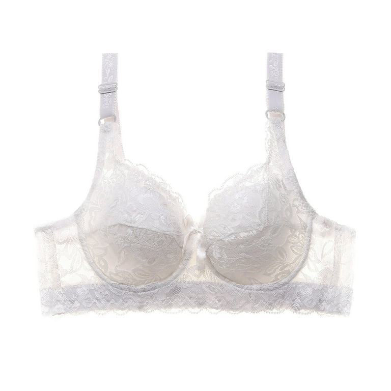 CLZOUD Pretty Bras White Lace Womens Lace Gathered Bra Adjustable Straps  Cup Underwear 85D 
