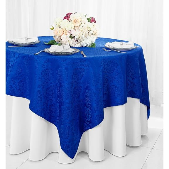 Wedding Linens Inc. 72"x72" Damask Jacquard Polyester Table Overlay Toppers Tablecloth - Royal Blue