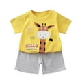 thumbnail image 2 of THDHVS Newborn Boy Outfits,Boys Summer Outfits,Toddler Boy Summer Outfits Short Sleeve Dinosaur Print Patchwork Top T-shirt with Pocket Pant Set Yellow 5-6 Years, 2 of 3