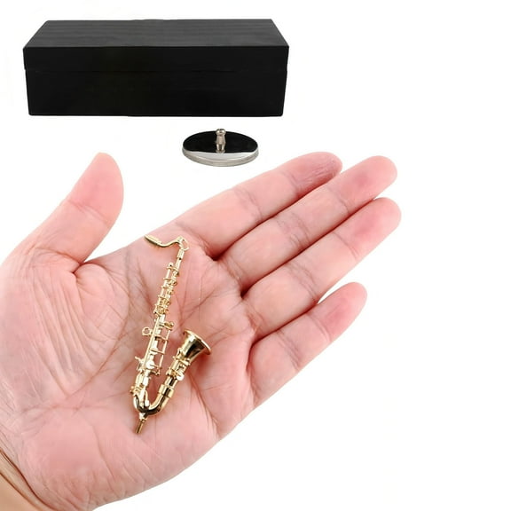 Miniature Tenors Saxophone with Stand and Case Brass Gold Plated Model Musical Instrument Decoration For Music Lovers