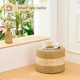 thumbnail image 2 of Handwoven Natural Seagrass Round Ottoman, Rustic Boho Footrest Stool with Wooden Frame, Eco-Friendly Low Pouf Seat for Living Room, Bedroom & Meditation — No Assembly Required (Light Natural + Beige), 2 of 7