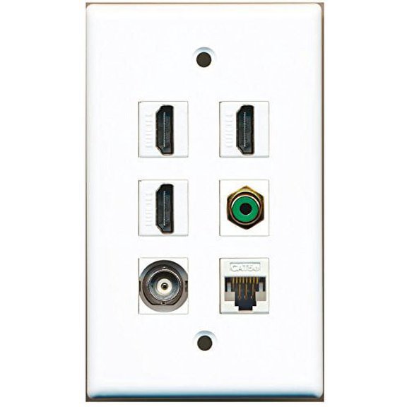 RiteAV - 3 HDMI 1 Port RCA Green 1 Port BNC 1 Port Cat5e Ethernet White Wall Plate