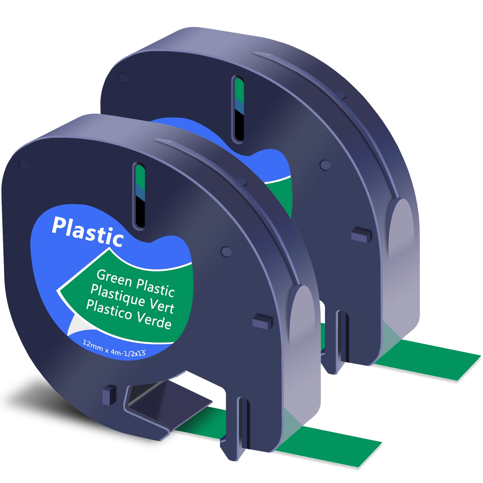 GREENCYCLE 2PK 12mm 4m Black on Green Plastic Label Tape Compatible for Dymo 91334 91204 91224 59425 S0721640 LetraTag Printer