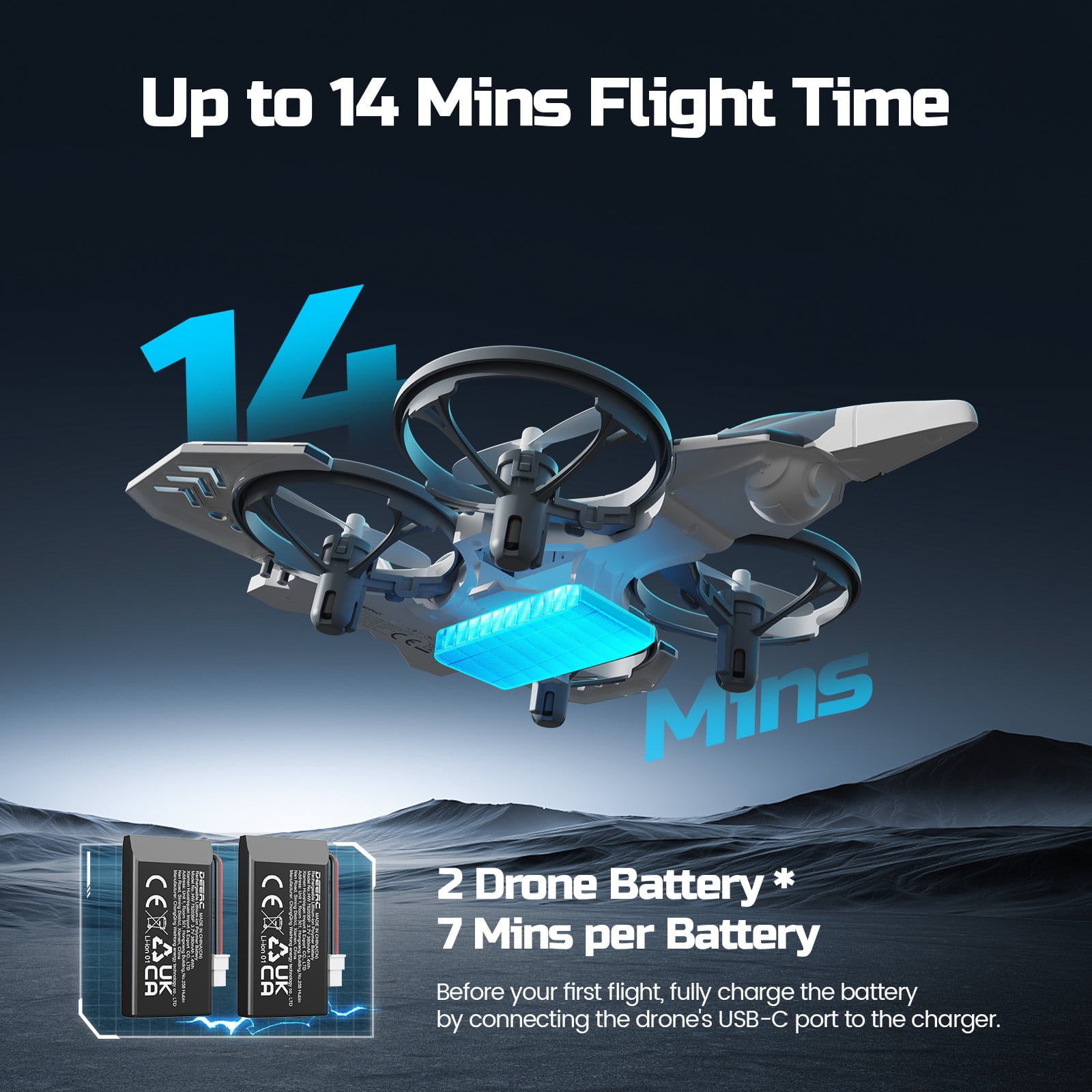 DEERC RC Plane 2.4GHz RTF Remote Control Airplane with 2 in 1 Mode for Kids, 360° Flip, 2 Batteries, Gray