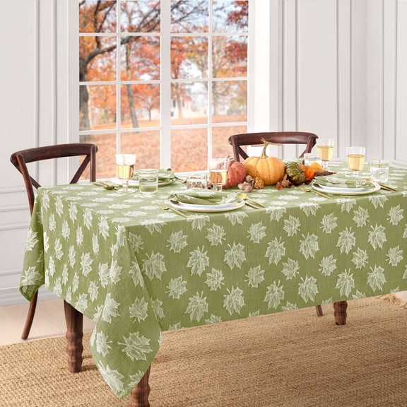 Elrene Home Fashions Falling Leaves Jacquard Tablecloth, Green, 60" x 84" Rectangle