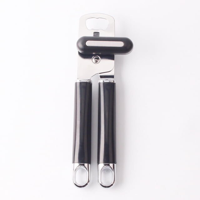 Abrelatas manual, abrelatas de mano resistente con hoja afilada de acero inoxidable, abrelatas de mano con agarre ergonómico y perilla giratoria más grande, abridor de botellas integrado