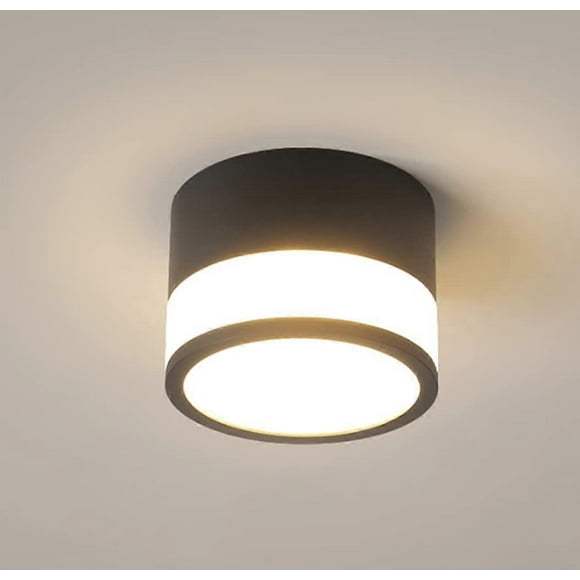 Modern LED Porch Room Ceiling Light Acrylic Shade 8W Three-color Light Entrance Corridors Chandelier D10*H7.5CM,Black