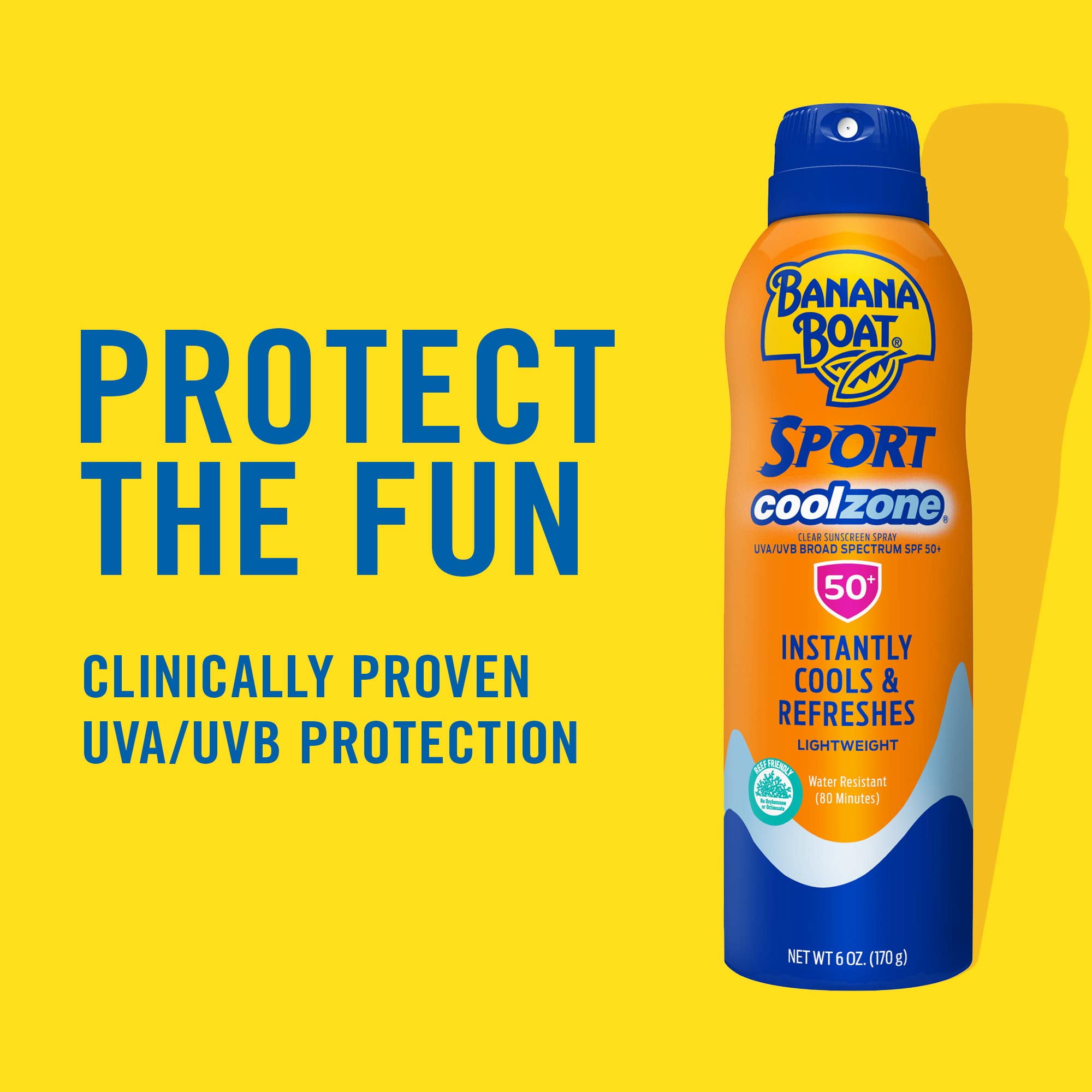 Banana Boat Sport Performance CoolZone Continuous Spray Sunscreen SPF 50+, Refreshing Clean Scent 6 oz (Pack of 2)