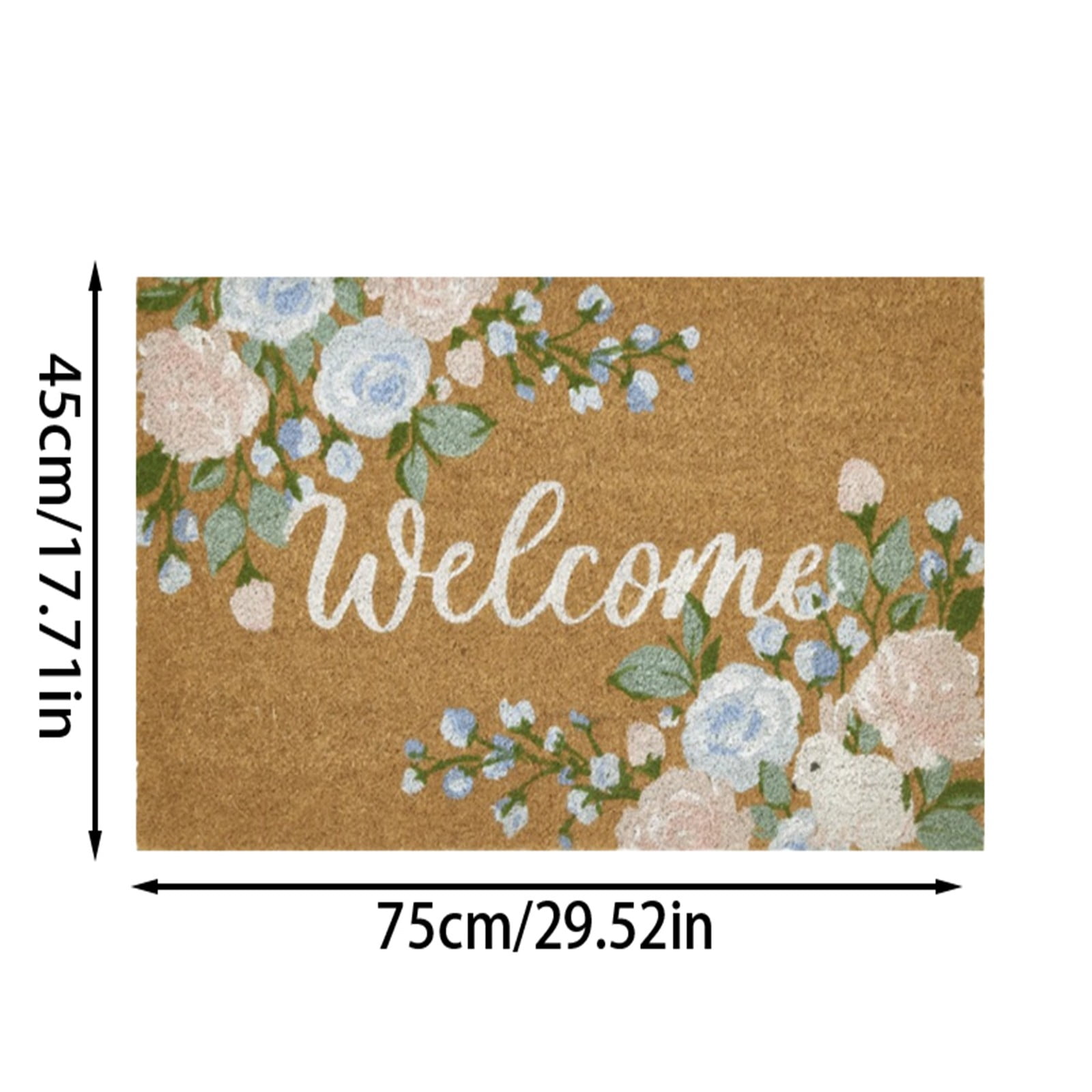 Door Mat Welcome Outdoor Mat: Artificial Coir Doormat for Outdoor Outside Indoor Entrance - Front Door Mats Non- Backing Washable Fall Mat for Home Porch Entry (Floral Welcome Matt, 24"x 36")