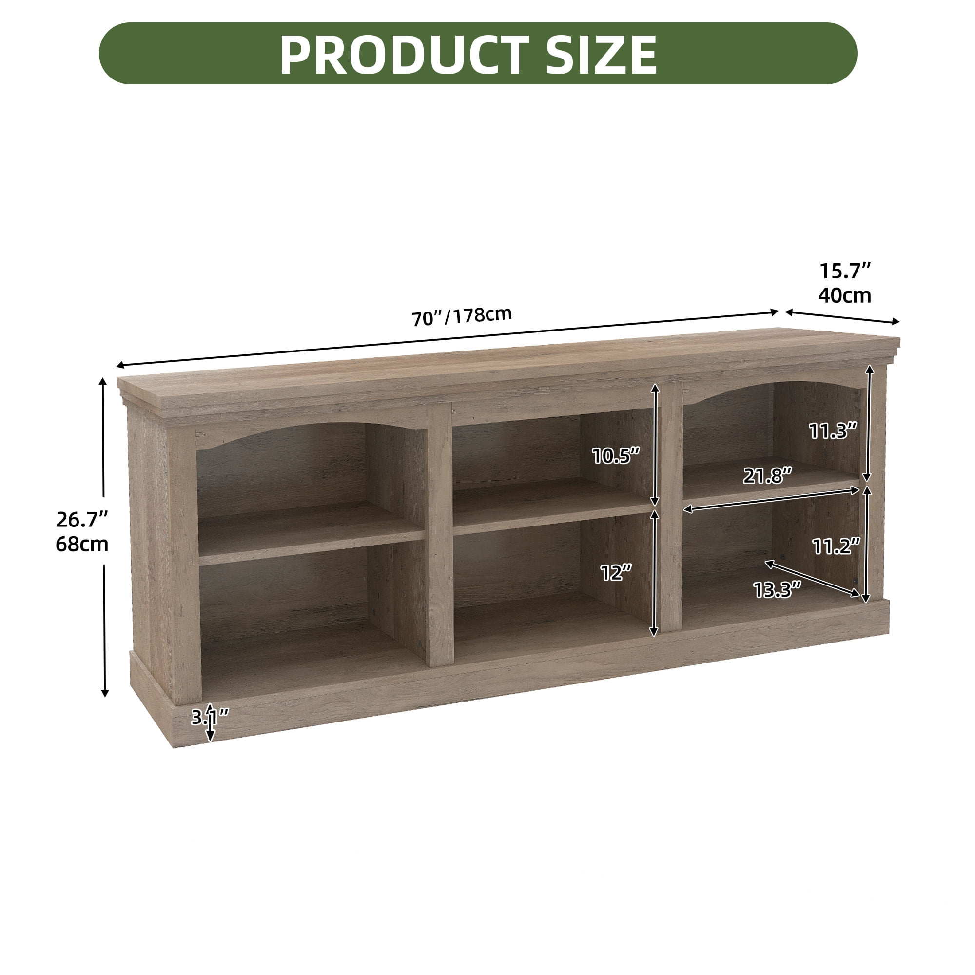 Uforic 70" TV Stand for 80 Inches TV, Farmhouse Entertainment Center with Adjustable Shelf & Storage Cabinets, Washed Gray