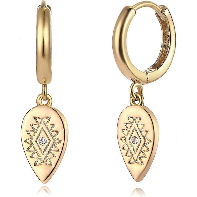 Aros colgantes de oro para mujer, estilo bohemio, de playa, sencillos y delicados, rellenos de oro de 14 k, con forma de lágrima, código de producto 67819, forma de lágrima