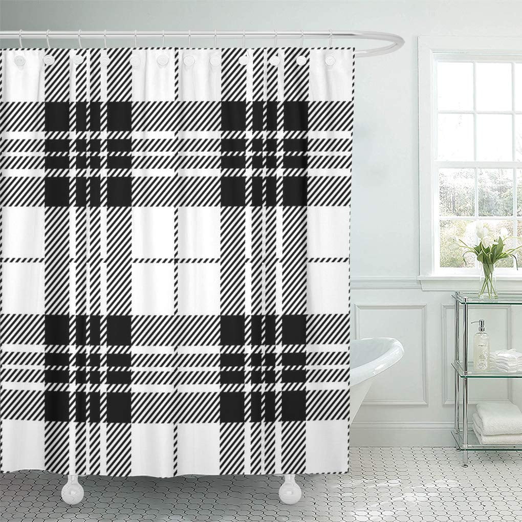 SUTTOM Checkered Abstract Black and White Tartan Plaid Scottish Pattern
