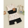 thumbnail image 4 of Musuos 2Pcs Baby Boy Summer Outfits 6 12 18 24M 3Y Sleeveless Contrast Color Pocket Tank Tops + Shorts Set Toddler Clothes, 4 of 10