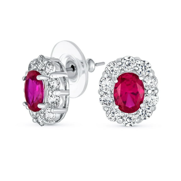 Bling Jewelry Womens Classic Vintage Style CZ Stud Earrings with Blue Oval Cubic Zirconia Halo