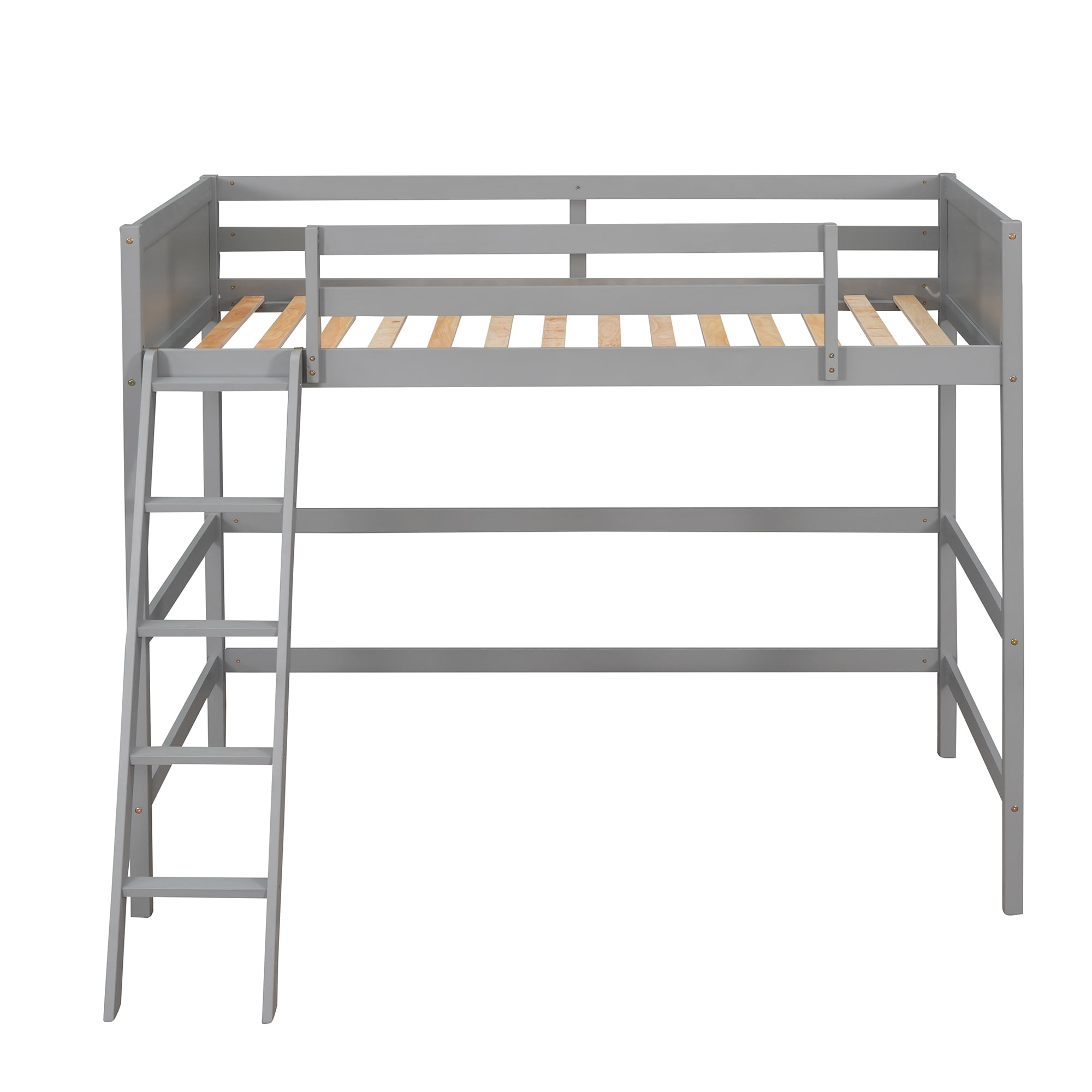 Aukfa Twin Loft Bed, Wood Bed Frame for Dorm Teens College, Modern - Gray