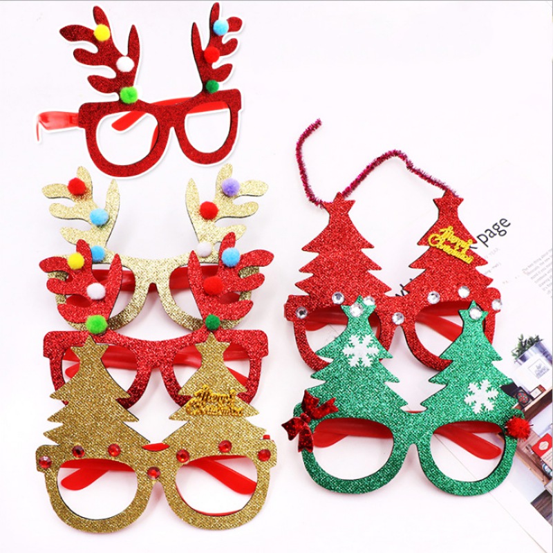 Cartoon Christmas Glasses Xmas Frame Glittered Eyeglasses No Lens 1pc