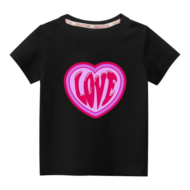 Penkiiy Mode Mignon pour Tout-Petits Garçons Filles Col Rond Imprimé Manches Courtes 7-8 Ans Noir