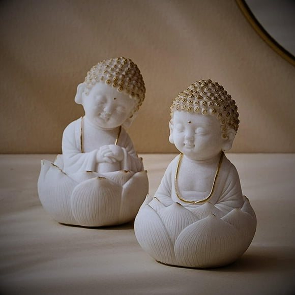 Ensemble de 2 Statues de Moine Bouddha Finition Marbre pour Décoration Salon/chambre Maison/bureau & Tableau de Bord Voiture, Art, Décoration, Pièce de Réception