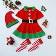 thumbnail image 2 of DHFJKG Christmas Elf Outfit For Family Matching Girls Short Sleeve Turndown Collar Dress With Hat Socks 3 Piece Sets Soft Perfomance Wear, 2 of 9
