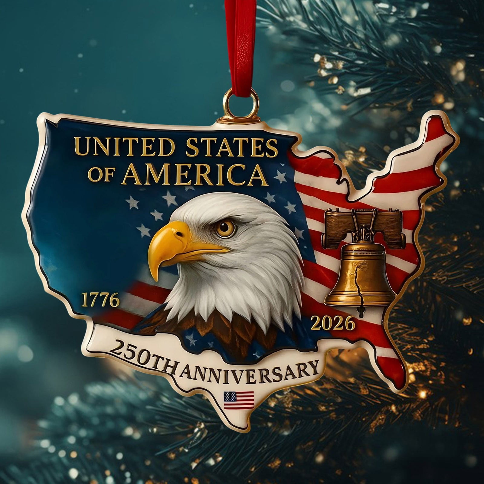 United States 250th Anniversary Ornament, 250 Years of The United States Commemorative Bald Eagle Hanging Decor, Christmas Tree Ornaments for USA Map (2PCS)