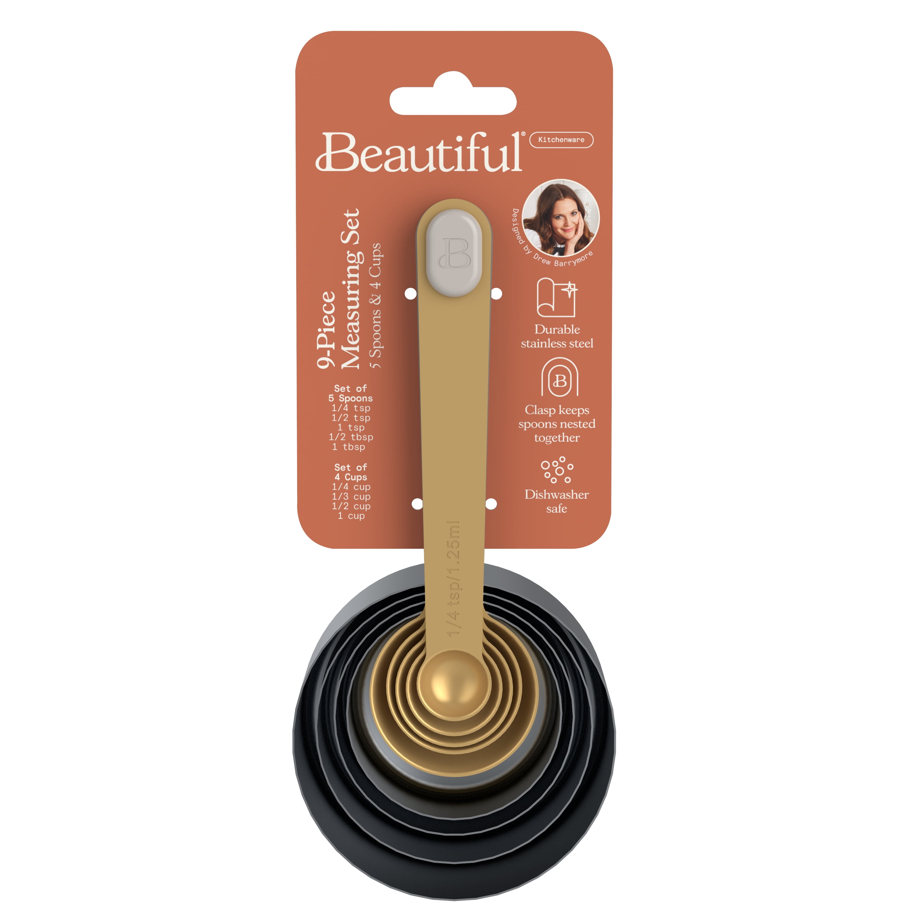 Beautiful 9-Piece Measuring Kitchen Utensil Set by Drew Barrymore