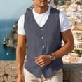 thumbnail image 2 of Men's V Neck Vest Cotton Linen Sleeveless Vest Button Up Sleeveless Tops Casual Layering Spring Summer Business Top Gray 2XL, 2 of 6