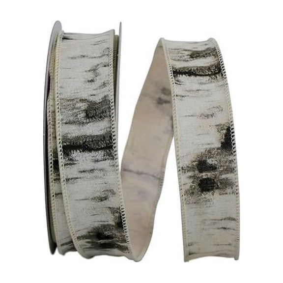 White & Black Birch Linen Wired Ribbon