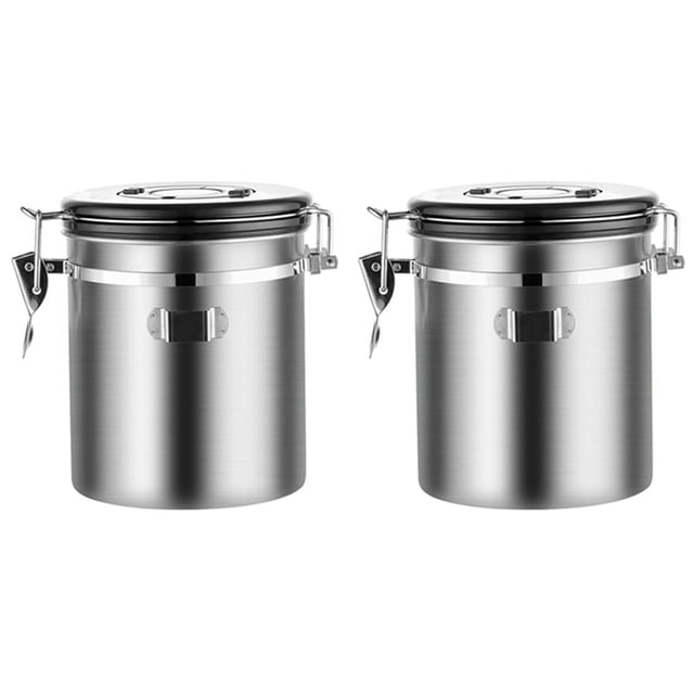 2 botes de café con cuchara, recipientes herméticos para café, juego de botes de almacenamiento de acero inoxidable para granos de café y té