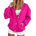 thumbnail image 2 of Resicozy Sweatshirt Cardigan Women Button Down Lightweight Jacket V-Neck Open Front Oversized Drop Shoulder Sweatshirts with Pockets Hot Pink S, 2 of 9