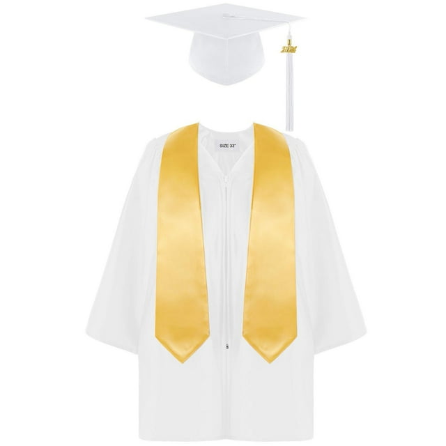 MIASHUI Preschool Kindergarten Graduation Gown Cap Set with Tassel and Graduation Sash,White,8-10 Years