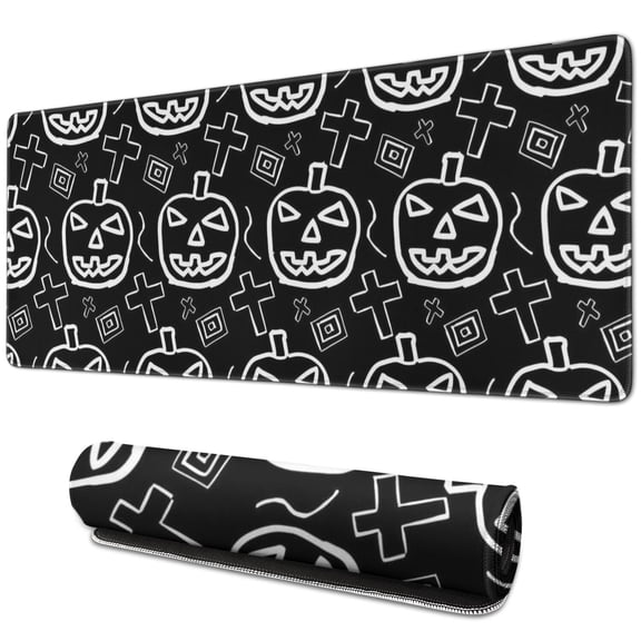 Long Mouse Pads for Desk,Halloween Doodle Pumpkin Pattern Desk Mats on Top Of Desks, Desk Mouse Pad Extra Large with 3mm Non-Slip Base and Stitched Edge for Gaming,Office,Work,Home 31.5"x11.8"