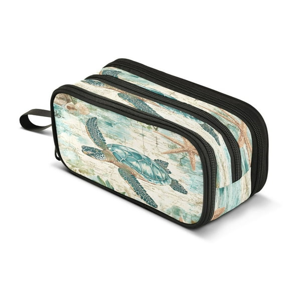 ALAZA Retro Sea Turtle Pencil Case Bag 3 Compartment Pen Pouch Large Storage Holder Box Organizer