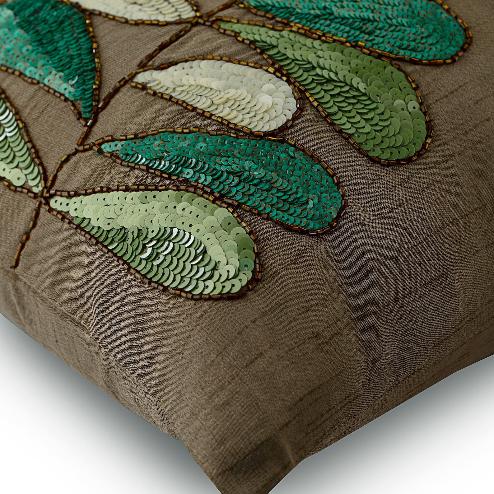 Brown Lumbar Pillow Cover, 12x26 inch (30x65 cm) Lumbar Pillow Cover, Sequins Leaves Lumbar Pillow Cover, Silk Lumbar Pillow Cover, Floral Art Deco Lumbar - Days Of Leaves