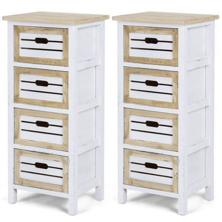 Costway 2PCS Wooden Chest Bedside Table Nightstand Cabinet ...