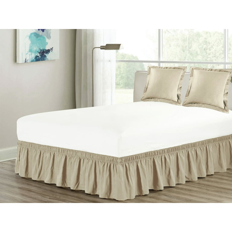 3 Piece Matching Ruffled Bed Skirt Euro Pillow Sham Pair Set King Elastic Wraparound Beige Khaki Walmart