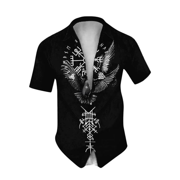 Pattern Short Sleeve Button Front Shirt for Everyday Casual Men’s Shirt with Retro North Style Fashion