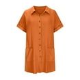 thumbnail image 4 of Fnooota Women's Shirt Dresses, Casual Short Sleeve Collared Summer Midi Dresses with Pockets Orange Size L, 4 of 5