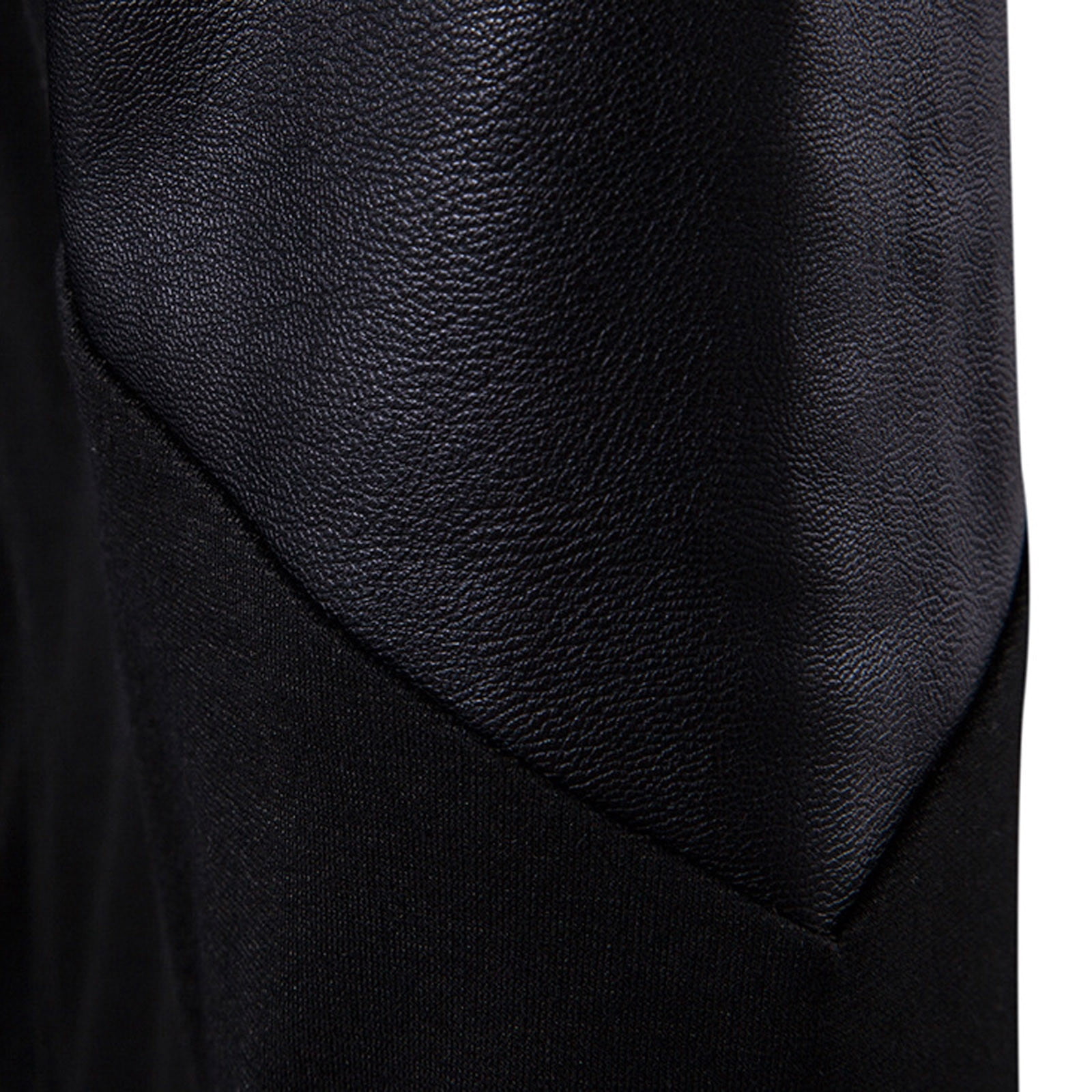 IROINNID Men's Long Sleeve Faux Leather Mid-Length Jacket Solid Color Loose Patchwork Sweater With Irregular Hem Stand Collar Slim Fitting Sweater Coat