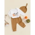 thumbnail image 5 of Elippeo Baby Boy Halloween Outfit 3 6 12 Months Ghost Print Long Sleeve Round Neck Romper with Solid Pants and Hat 3 Pcs Set, 5 of 9