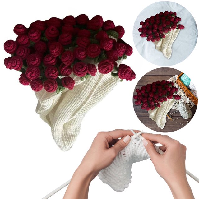 Crochet Flower Blanket Bouquet Material Bricolaje Regalos () Rojo