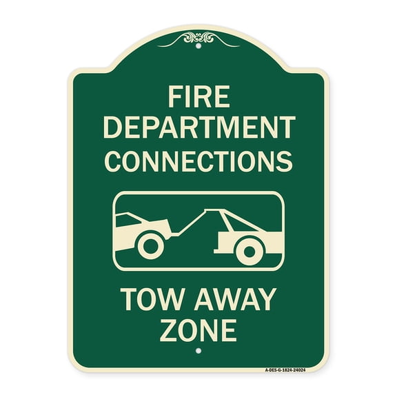 SignMission Designer Series Sign - Fire Department Connection Tow Away Zone (With Graphic) | Green & Tan 18" x 24" Heavy-Gauge Aluminum Architectural Sign | Made in the USA