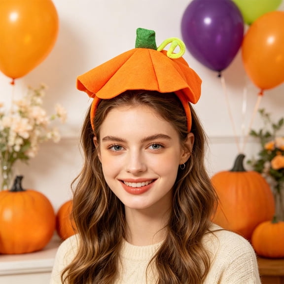 Sruoe Halloween Pumpkin Hat Headband Cartoons Hair Hoops With Orange Green Top Hat Costumes Accessory For Kids Adults Party Favors Tricks Or Treat Decorations